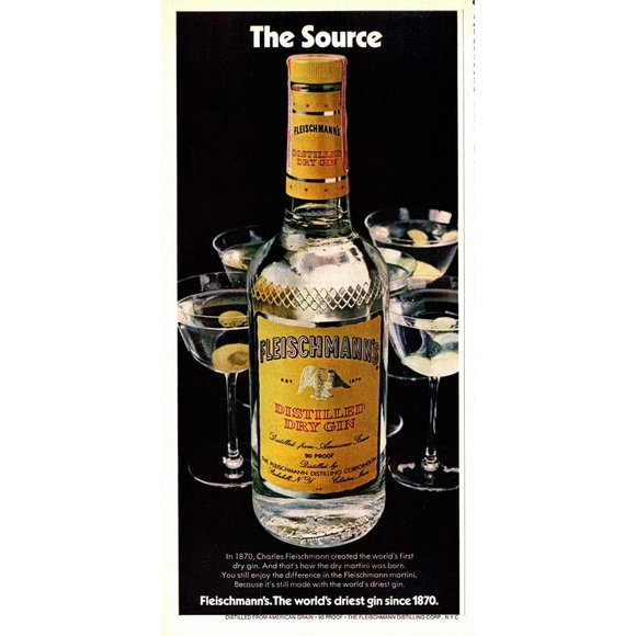1974 Fleischmann's Dry Gin Vintage Print Ad Martini Cocktail Bar Wall Art Photo - Picture 1 of 2